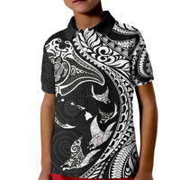 Hawaiian Manta Ray and Polynesian Tribal Tattoo Kid Polo Shirt Black Color LT03