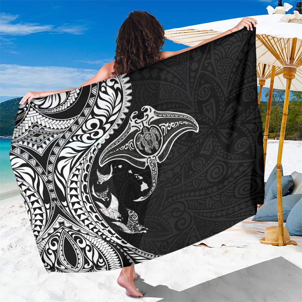 Hawaiian Manta Ray and Polynesian Tribal Tattoo Sarong Black Color LT03