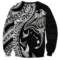 Hawaiian Manta Ray and Polynesian Tribal Tattoo Sweatshirt Black Color LT03