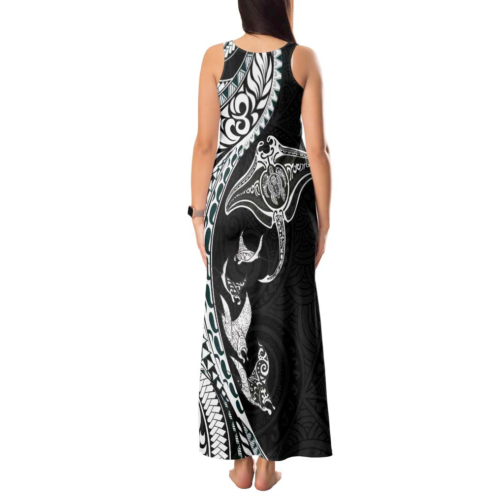 Hawaiian Manta Ray and Polynesian Tribal Tattoo Tank Maxi Dress Black Color LT03