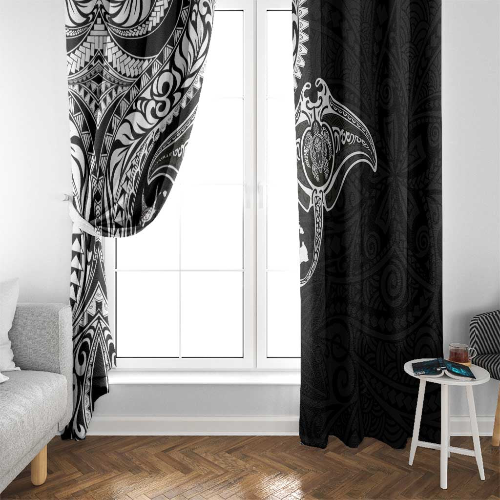 Hawaiian Manta Ray and Polynesian Tribal Tattoo Window Curtain Black Color LT03