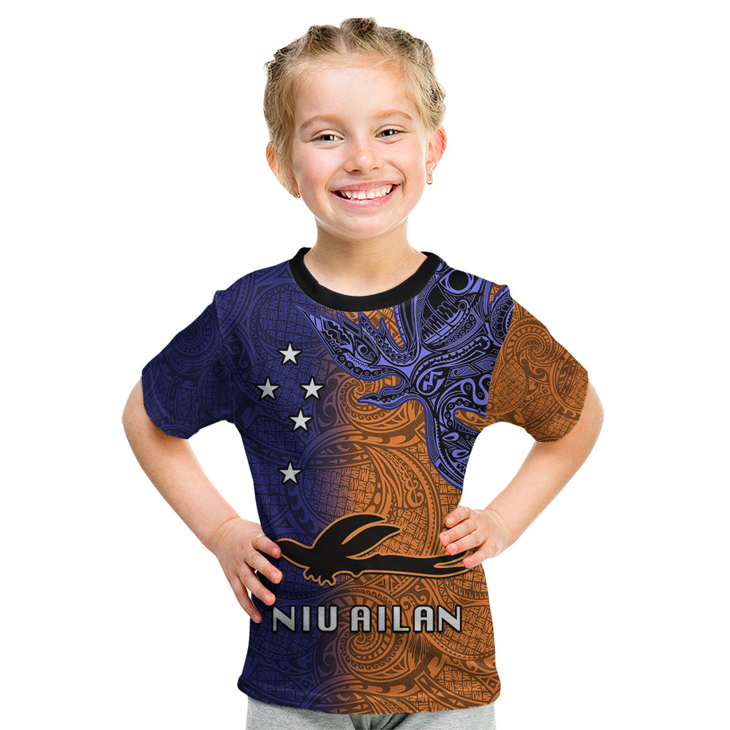 Papua New Guinea New Ireland Province Kid T Shirt PNG Birds Of Paradise Polynesian Arty Style LT03 Orange - Polynesian Pride