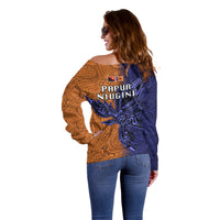 Papua New Guinea New Ireland Province Off Shoulder Sweater PNG Birds Of Paradise Polynesian Arty Style LT03 - Polynesian Pride