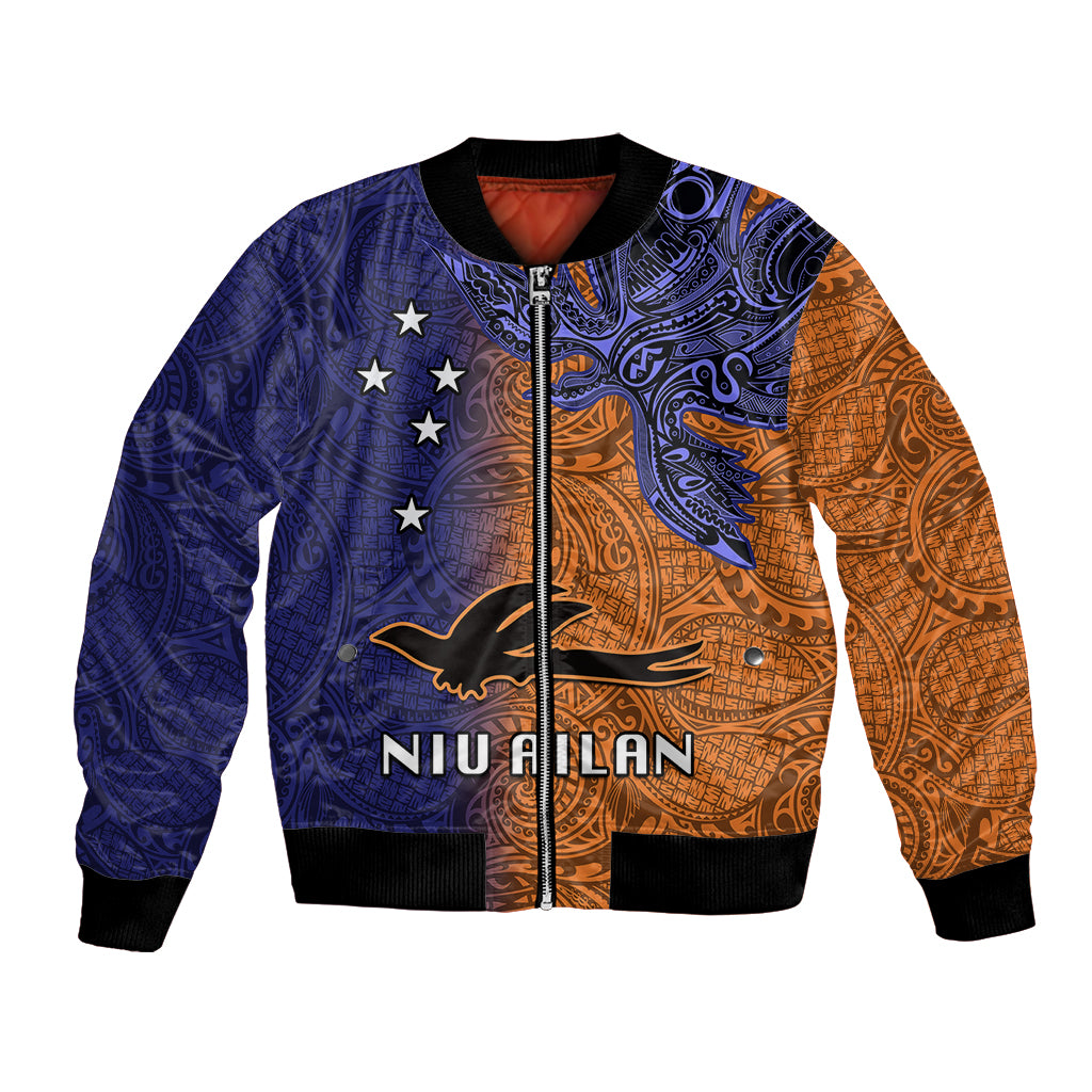 Custom Papua New Guinea New Ireland Province Bomber Jacket PNG Birds Of Paradise Polynesian Arty Style LT03 Unisex Orange - Polynesian Pride