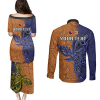 Custom Papua New Guinea New Ireland Province Couples Matching Puletasi Dress and Long Sleeve Button Shirts PNG Birds Of Paradise Polynesian Arty Style LT03 - Polynesian Pride