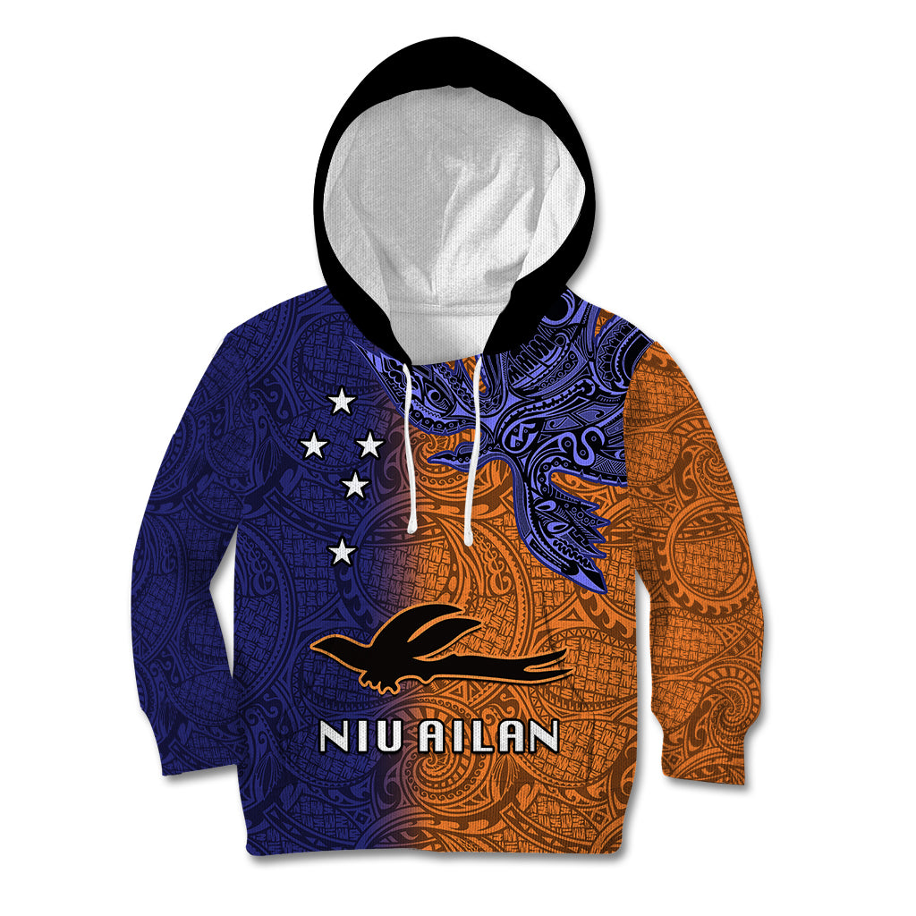 Custom Papua New Guinea New Ireland Province Kid Hoodie PNG Birds Of Paradise Polynesian Arty Style LT03 Orange - Polynesian Pride