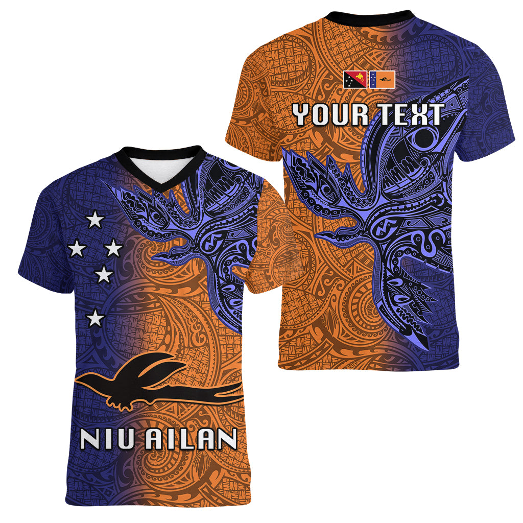 Custom Papua New Guinea New Ireland Province Women V Neck T Shirt PNG Birds Of Paradise Polynesian Arty Style LT03 - Polynesian Pride