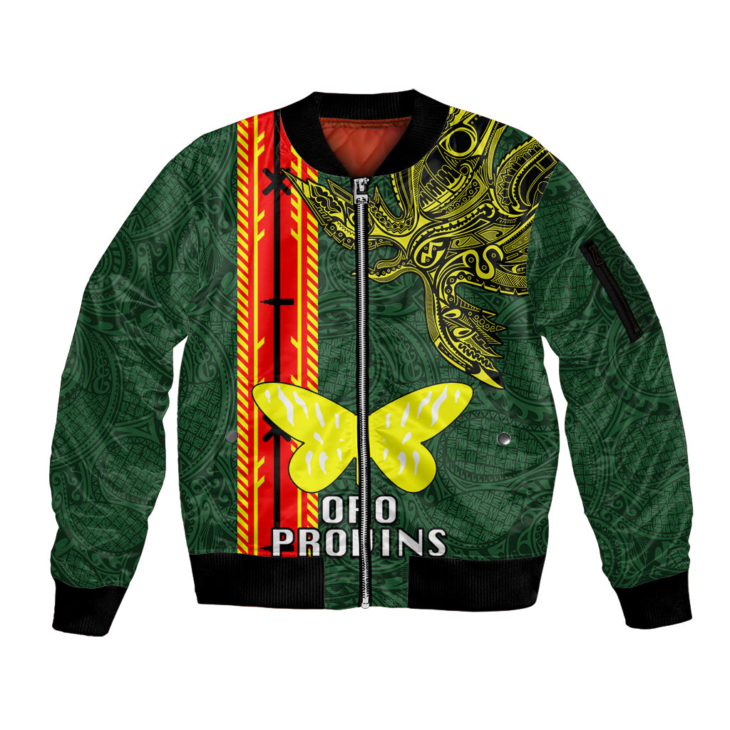 Papua New Guinea Oro Province Sleeve Zip Bomber Jacket PNG Birds Of Paradise Polynesian Arty Style LT03 Unisex Green - Polynesian Pride