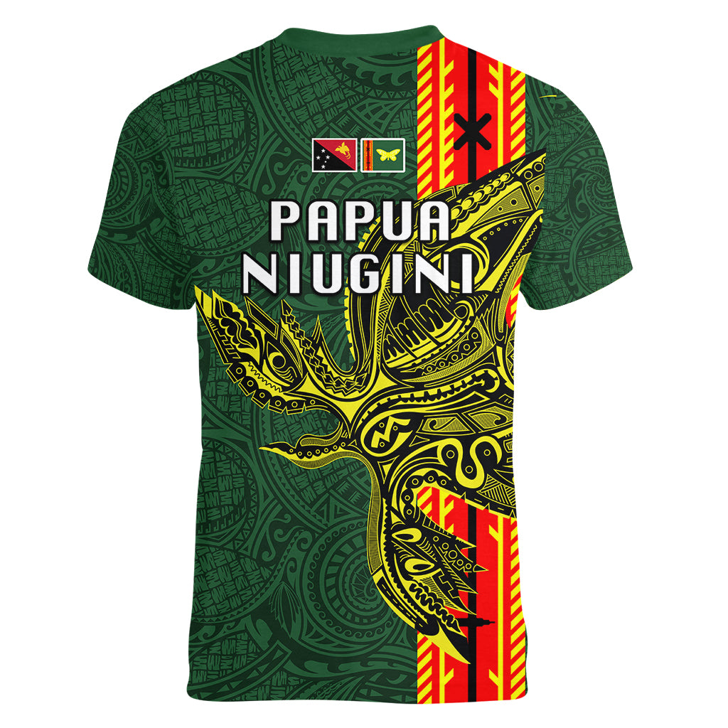 Papua New Guinea Oro Province Women V Neck T Shirt PNG Birds Of Paradise Polynesian Arty Style LT03 - Polynesian Pride
