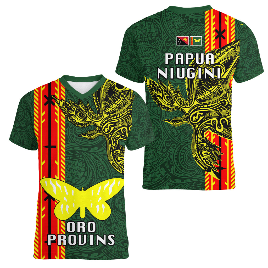 Papua New Guinea Oro Province Women V Neck T Shirt PNG Birds Of Paradise Polynesian Arty Style LT03 - Polynesian Pride