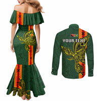 Custom Papua New Guinea Oro Province Couples Matching Mermaid Dress and Long Sleeve Button Shirts PNG Birds Of Paradise Polynesian Arty Style LT03 - Polynesian Pride