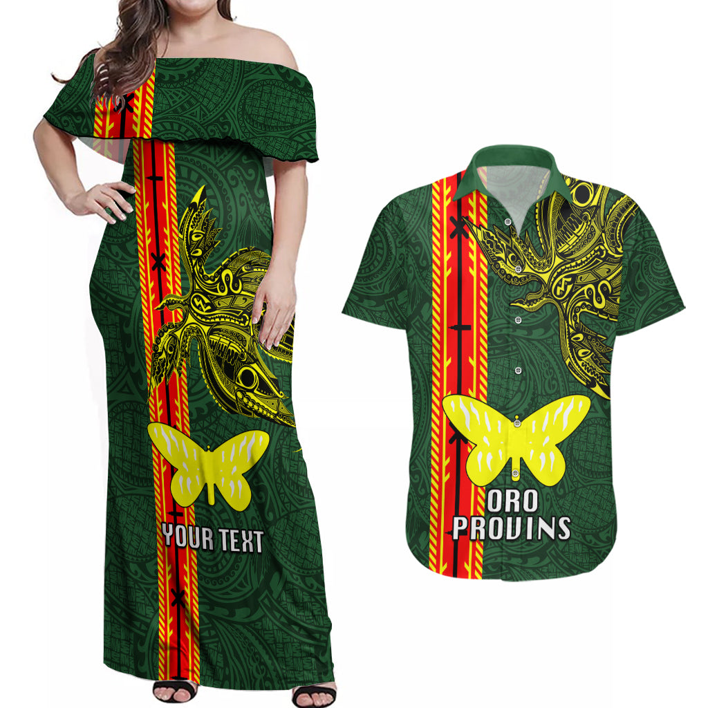 Custom Papua New Guinea Oro Province Couples Matching Off Shoulder Maxi Dress and Hawaiian Shirt PNG Birds Of Paradise Polynesian Arty Style LT03 Green - Polynesian Pride