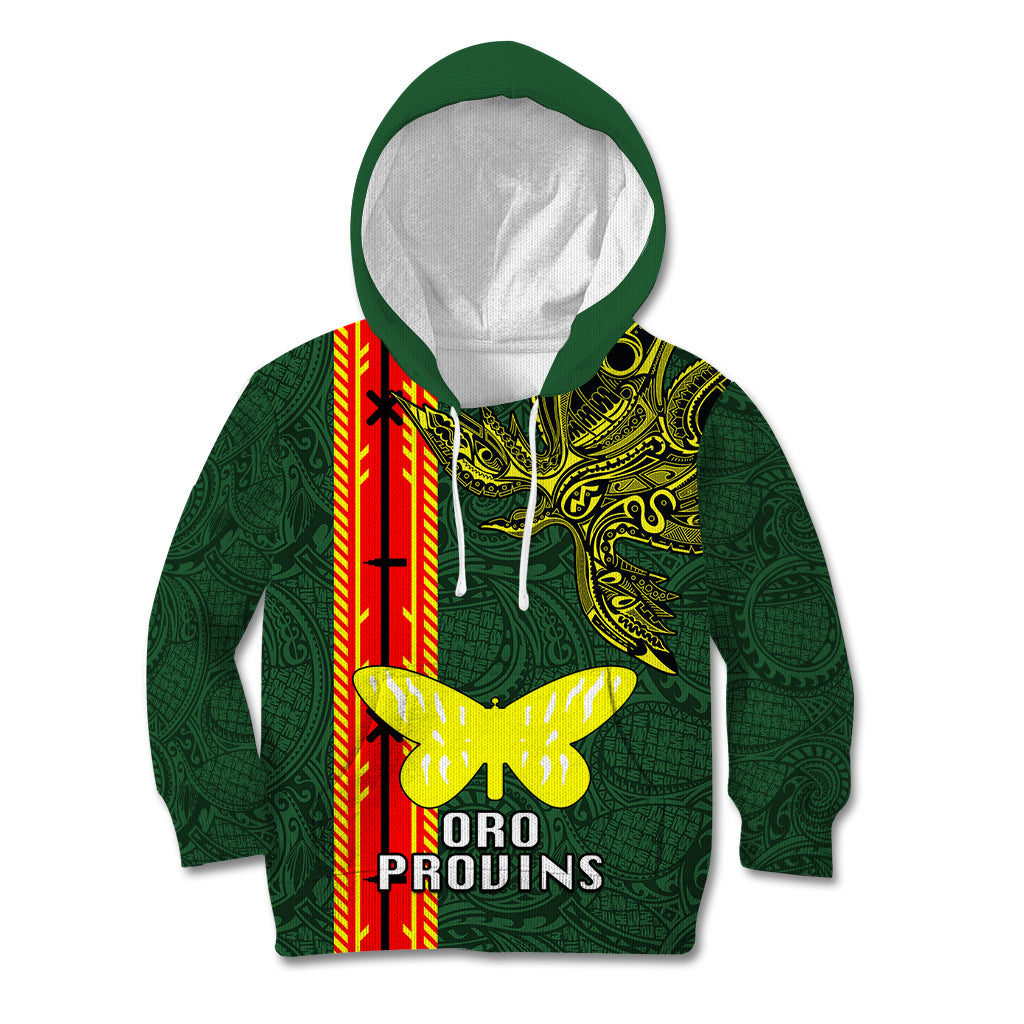 Custom Papua New Guinea Oro Province Kid Hoodie PNG Birds Of Paradise Polynesian Arty Style LT03 Green - Polynesian Pride