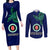 Papua New Guinea Bougainville Couples Matching Long Sleeve Bodycon Dress and Long Sleeve Button Shirts PNG Birds Of Paradise Polynesian Arty Style LT03 Blue - Polynesian Pride