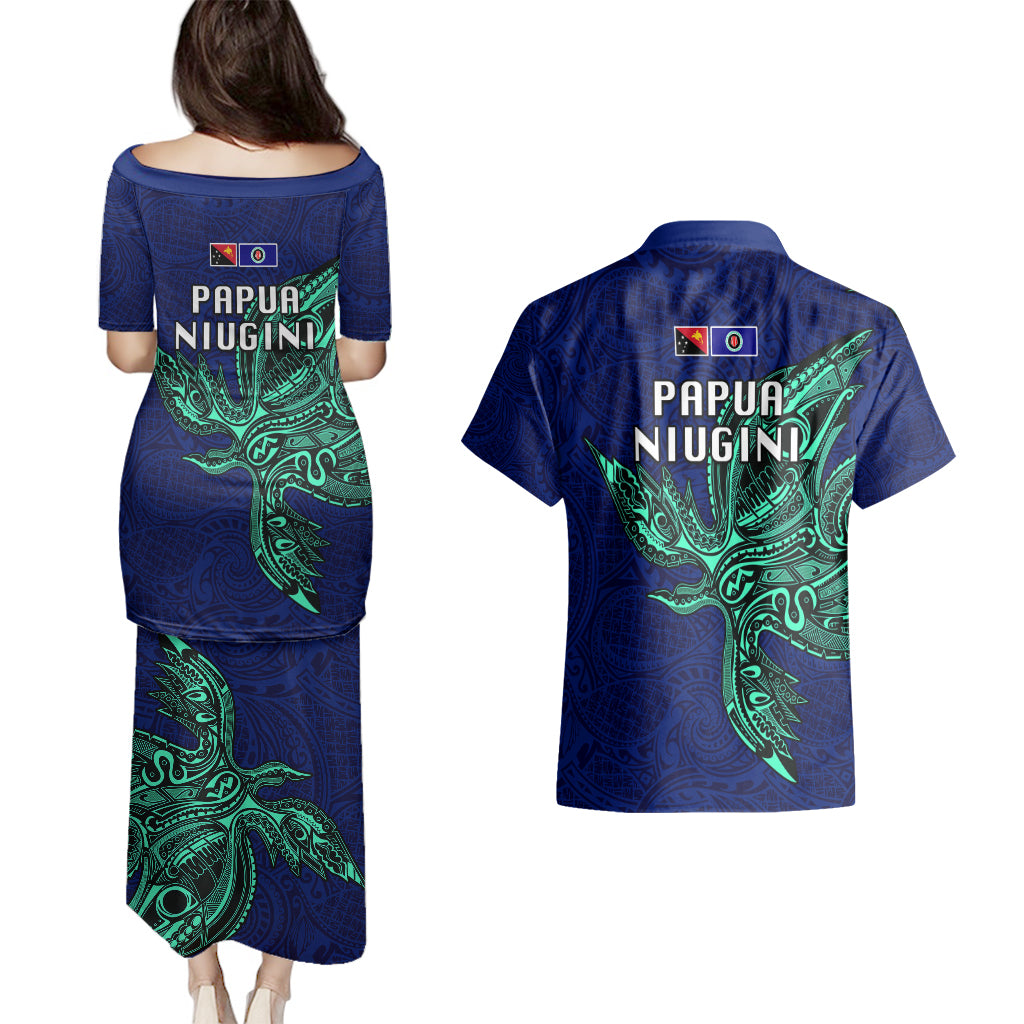 Papua New Guinea Bougainville Couples Matching Puletasi Dress and Hawaiian Shirt PNG Birds Of Paradise Polynesian Arty Style LT03 - Polynesian Pride