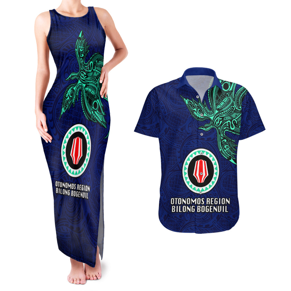 Papua New Guinea Bougainville Couples Matching Tank Maxi Dress and Hawaiian Shirt PNG Birds Of Paradise Polynesian Arty Style LT03 Blue - Polynesian Pride