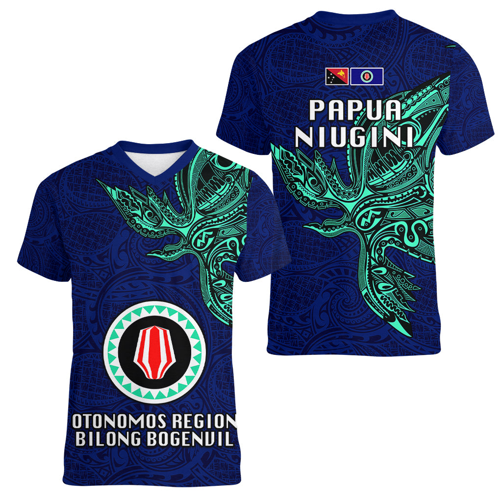 Papua New Guinea Bougainville Women V Neck T Shirt PNG Birds Of Paradise Polynesian Arty Style LT03 - Polynesian Pride