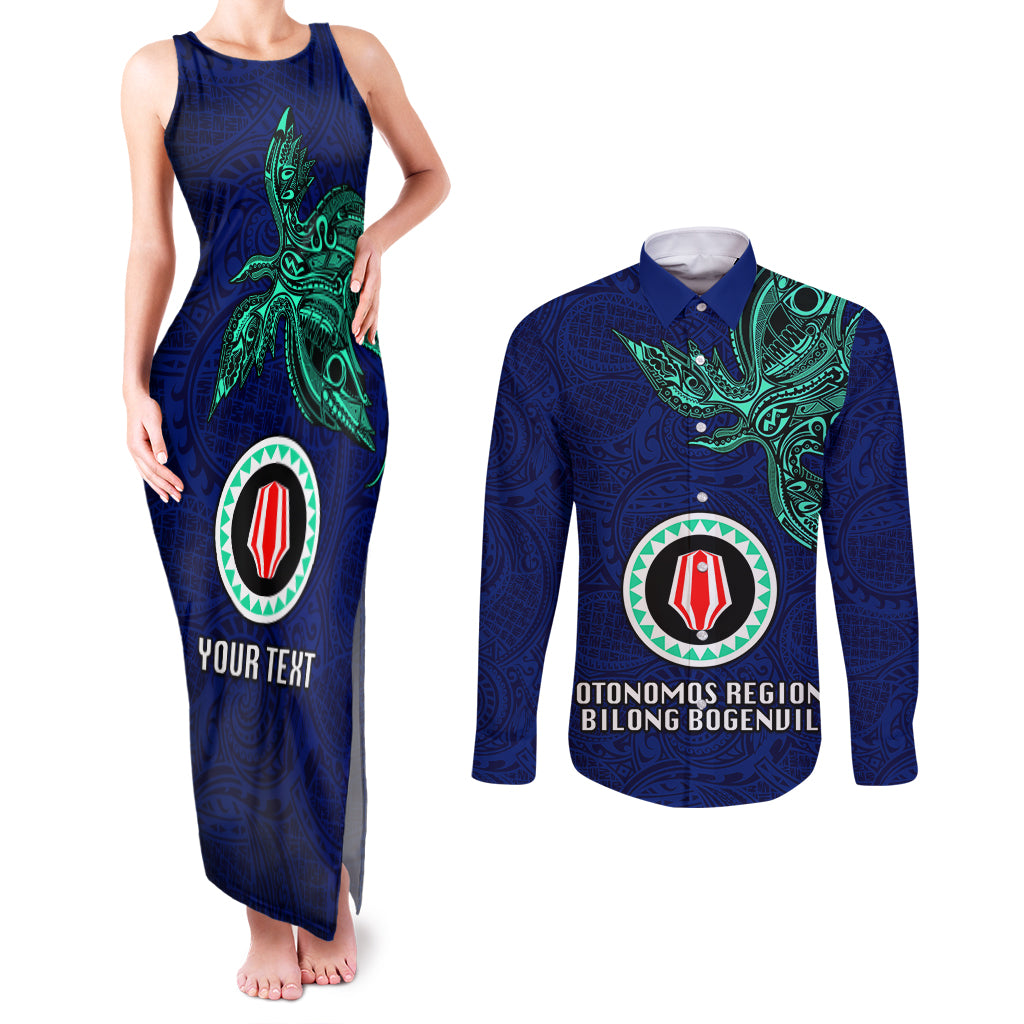 Custom Papua New Guinea Bougainville Couples Matching Tank Maxi Dress and Long Sleeve Button Shirts PNG Birds Of Paradise Polynesian Arty Style LT03 Blue - Polynesian Pride