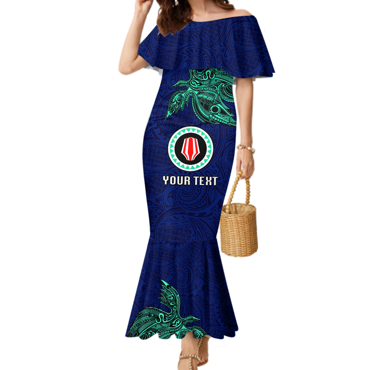 Custom Papua New Guinea Bougainville Mermaid Dress PNG Birds Of Paradise Polynesian Arty Style LT03 Women Blue - Polynesian Pride