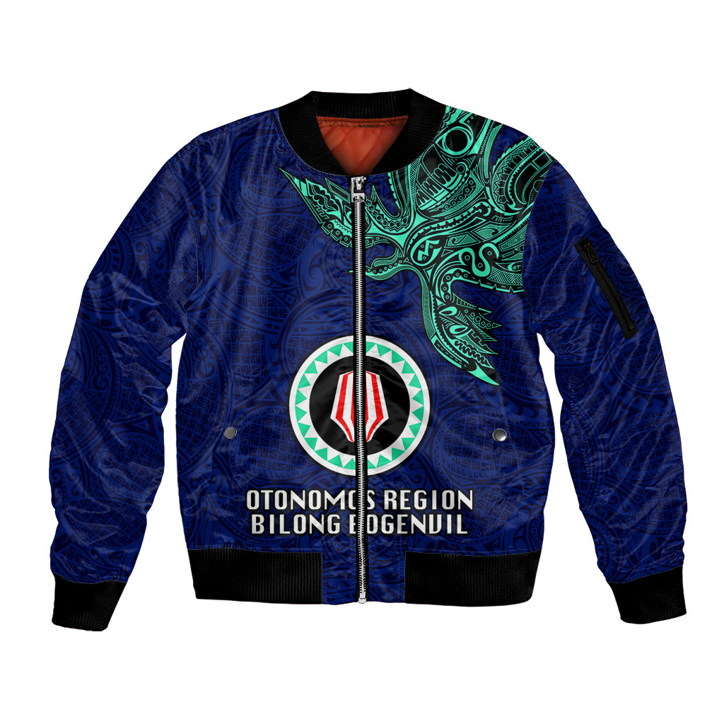 Custom Papua New Guinea Bougainville Sleeve Zip Bomber Jacket PNG Birds Of Paradise Polynesian Arty Style LT03 Unisex Blue - Polynesian Pride
