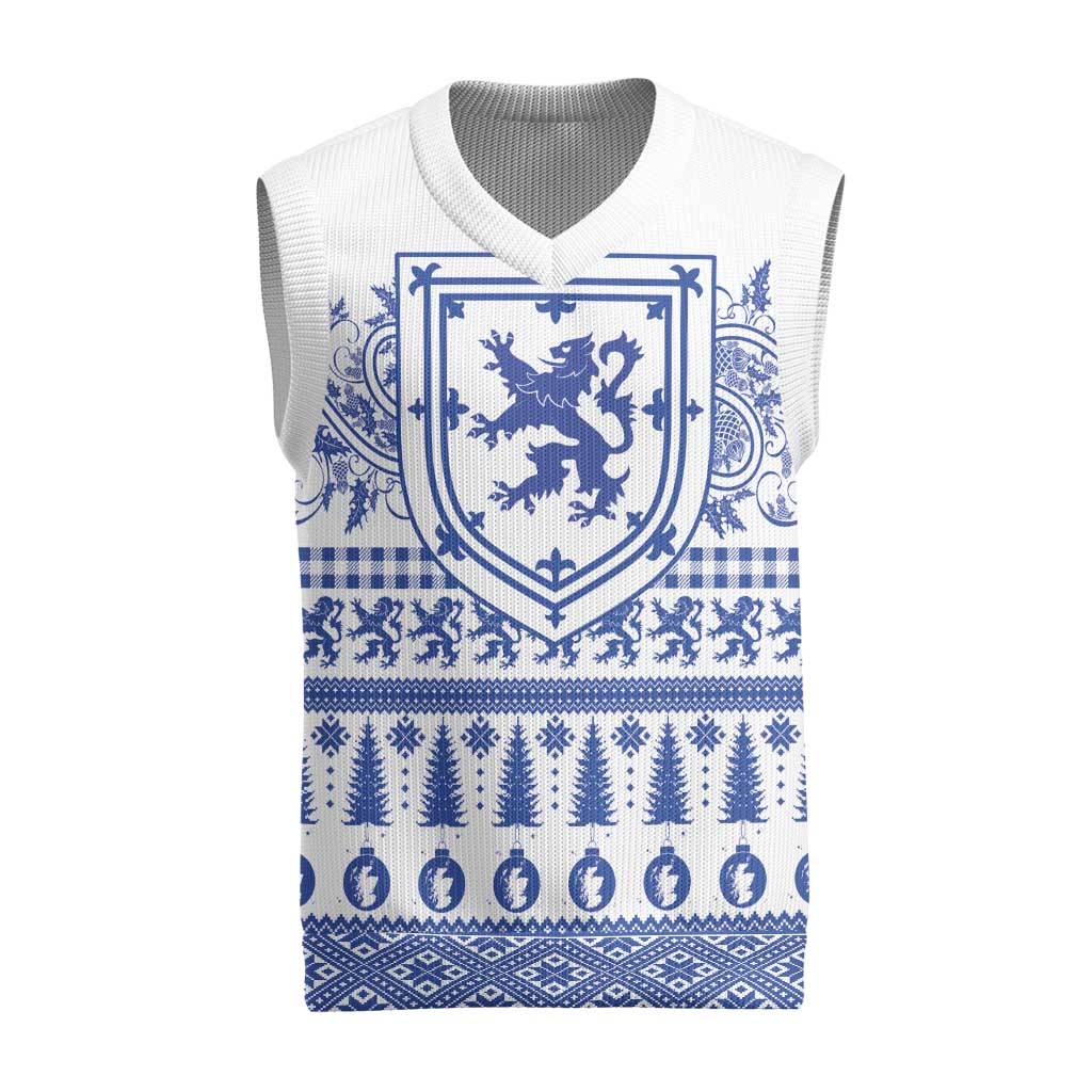 Scottish Christmas Knitted V-Neck Vest Scotland Thistle and Celtic Knot White-Blue Color - Polynesian Pride