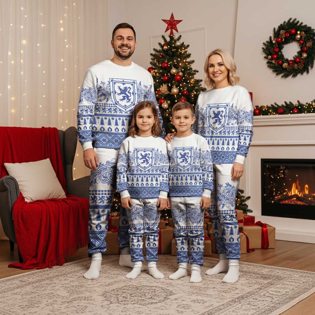 Scottish Christmas Pajama Set Scotland Thistle and Celtic Knot White-Blue Color - Polynesian Pride
