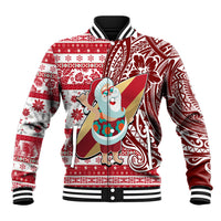 Hawaii Mele Kalikimaka Baseball Jacket Santa Claus Surfing with Hawaiian Pattern Striped Red Style LT03 Unisex Red - Polynesian Pride