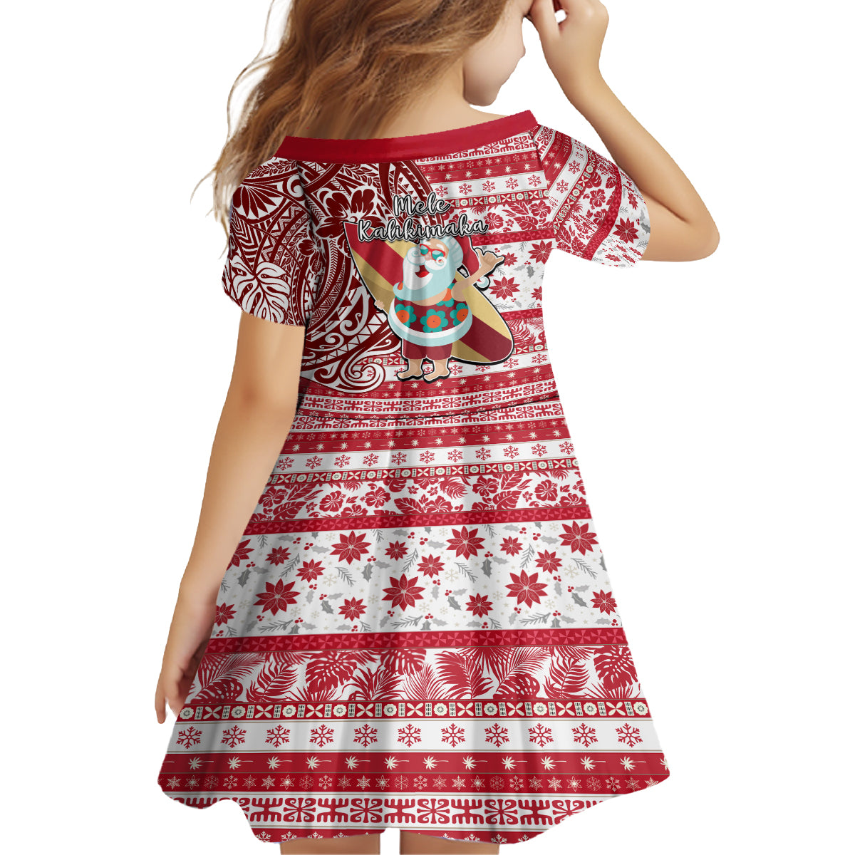 Hawaii Mele Kalikimaka Family Matching Long Sleeve Bodycon Dress and Hawaiian Shirt Santa Claus Surfing with Hawaiian Pattern Striped Red Style LT03 - Polynesian Pride