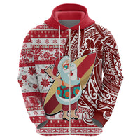 Hawaii Mele Kalikimaka Hoodie Santa Claus Surfing with Hawaiian Pattern Striped Red Style LT03 - Polynesian Pride