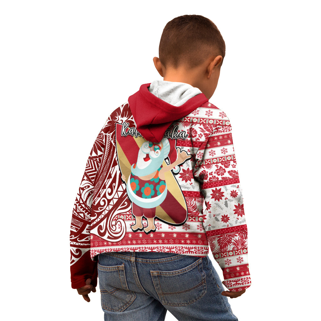 Hawaii Mele Kalikimaka Kid Hoodie Santa Claus Surfing with Hawaiian Pattern Striped Red Style LT03 - Polynesian Pride