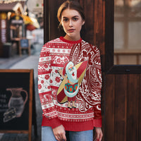 Hawaii Mele Kalikimaka Ugly Christmas Sweater Santa Claus Surfing with Hawaiian Pattern Striped Red Style LT03 - Polynesian Pride