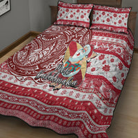 Hawaii Mele Kalikimaka Quilt Bed Set Santa Claus Surfing with Hawaiian Pattern Striped Red Style LT03 - Polynesian Pride