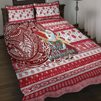 Hawaii Mele Kalikimaka Quilt Bed Set Santa Claus Surfing with Hawaiian Pattern Striped Red Style LT03 - Polynesian Pride