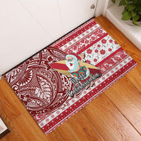 Hawaii Mele Kalikimaka Rubber Doormat Santa Claus Surfing with Hawaiian Pattern Striped Red Style LT03 Red - Polynesian Pride