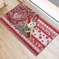 Hawaii Mele Kalikimaka Rubber Doormat Santa Claus Surfing with Hawaiian Pattern Striped Red Style LT03 - Polynesian Pride