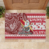 Hawaii Mele Kalikimaka Rubber Doormat Santa Claus Surfing with Hawaiian Pattern Striped Red Style LT03 - Polynesian Pride