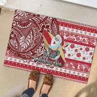 Hawaii Mele Kalikimaka Rubber Doormat Santa Claus Surfing with Hawaiian Pattern Striped Red Style LT03 - Polynesian Pride