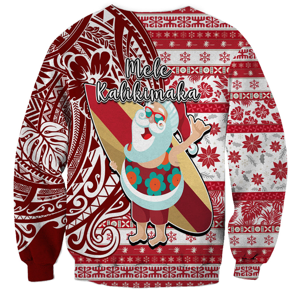 Hawaii Mele Kalikimaka Sweatshirt Santa Claus Surfing with Hawaiian Pattern Striped Red Style LT03 - Polynesian Pride