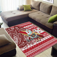 Custom Hawaii Mele Kalikimaka Area Rug Santa Claus Surfing with Hawaiian Pattern Striped Red Style LT03 - Polynesian Pride