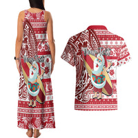 Custom Hawaii Mele Kalikimaka Couples Matching Tank Maxi Dress and Hawaiian Shirt Santa Claus Surfing with Hawaiian Pattern Striped Red Style LT03 - Polynesian Pride