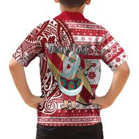 Custom Hawaii Mele Kalikimaka Family Matching Long Sleeve Bodycon Dress and Hawaiian Shirt Santa Claus Surfing with Hawaiian Pattern Striped Red Style LT03 - Polynesian Pride