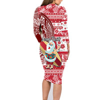 Custom Hawaii Mele Kalikimaka Family Matching Long Sleeve Bodycon Dress and Hawaiian Shirt Santa Claus Surfing with Hawaiian Pattern Striped Red Style LT03 - Polynesian Pride