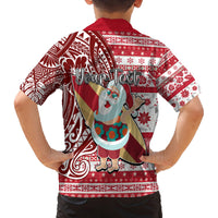 Custom Hawaii Mele Kalikimaka Family Matching Puletasi Dress and Hawaiian Shirt Santa Claus Surfing with Hawaiian Pattern Striped Red Style LT03 - Polynesian Pride