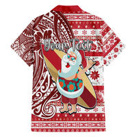 Custom Hawaii Mele Kalikimaka Family Matching Puletasi Dress and Hawaiian Shirt Santa Claus Surfing with Hawaiian Pattern Striped Red Style LT03 - Polynesian Pride