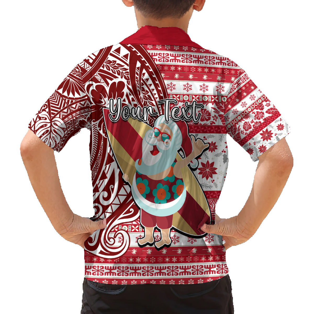 Custom Hawaii Mele Kalikimaka Family Matching Tank Maxi Dress and Hawaiian Shirt Santa Claus Surfing with Hawaiian Pattern Striped Red Style LT03 - Polynesian Pride