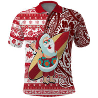 Custom Hawaii Mele Kalikimaka Polo Shirt Santa Claus Surfing with Hawaiian Pattern Striped Red Style LT03 Red - Polynesian Pride