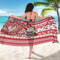 Custom Hawaii Mele Kalikimaka Sarong Santa Claus Surfing with Hawaiian Pattern Striped Red Style LT03 - Polynesian Pride