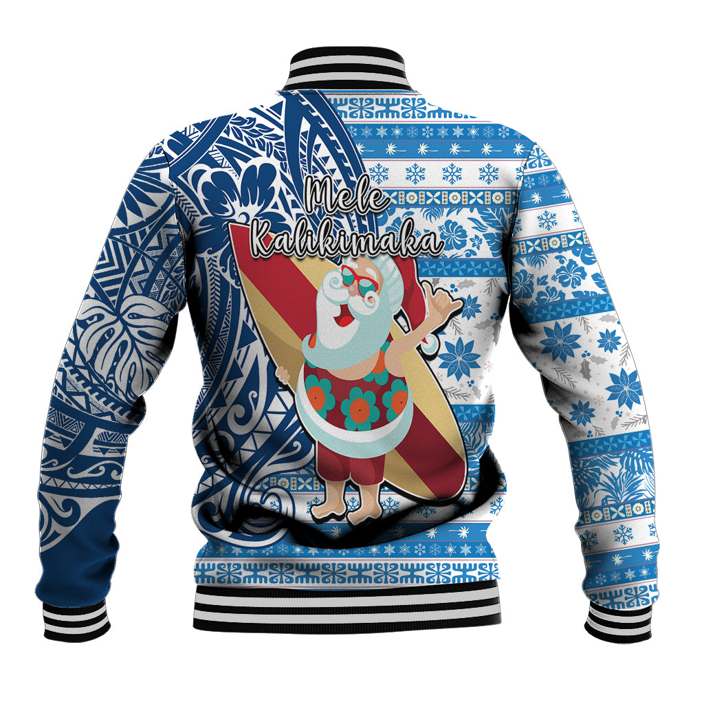 Hawaii Mele Kalikimaka Baseball Jacket Santa Claus Surfing with Hawaiian Pattern Striped Blue Style LT03 - Polynesian Pride