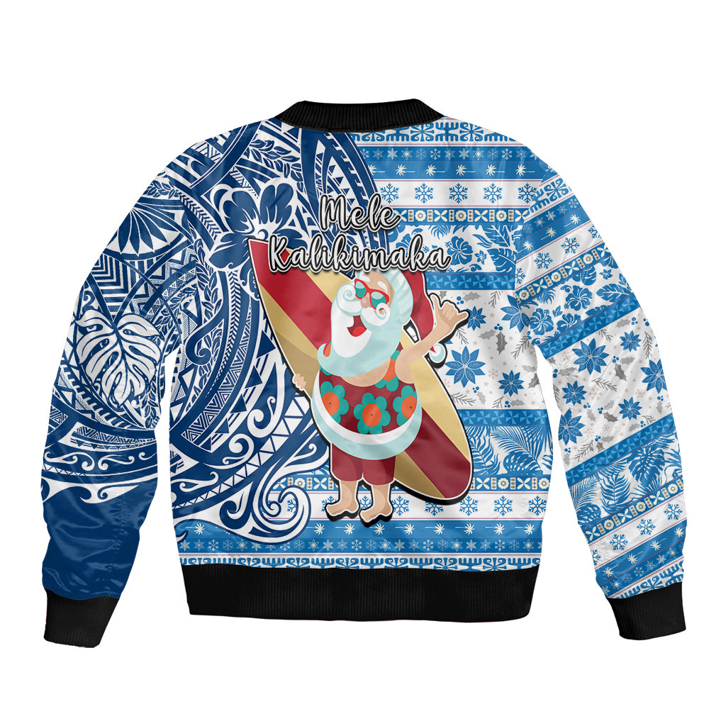 Hawaii Mele Kalikimaka Bomber Jacket Santa Claus Surfing with Hawaiian Pattern Striped Blue Style LT03 - Polynesian Pride