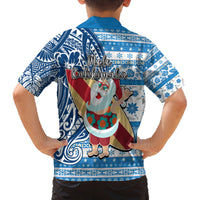 Hawaii Mele Kalikimaka Family Matching Off Shoulder Maxi Dress and Hawaiian Shirt Santa Claus Surfing with Hawaiian Pattern Striped Blue Style LT03 - Polynesian Pride